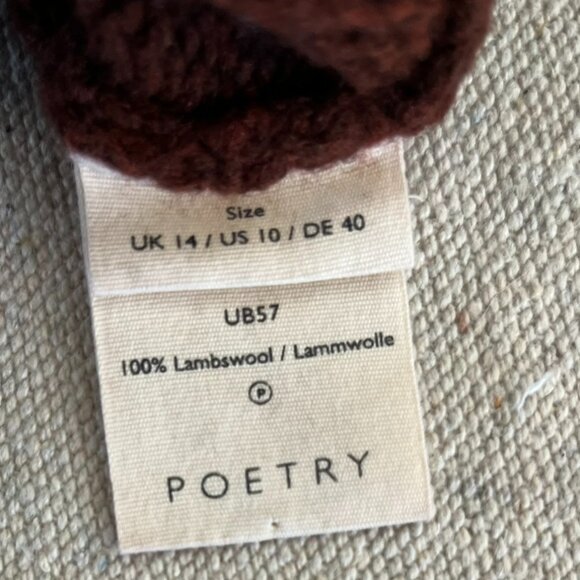 Poetry Woman's Maroon Cable Lambswool Minimalist Cropped Sweater Sz 10 - Picture 8 of 11